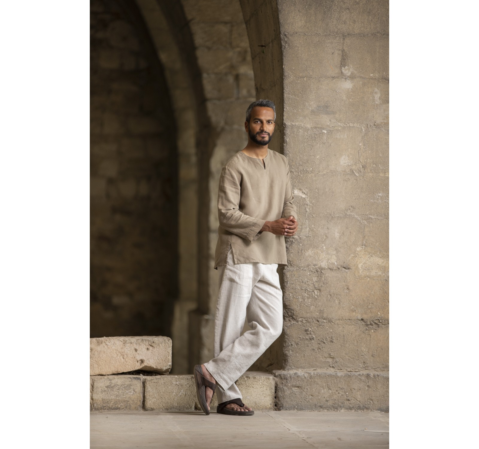 TUNIQUE EN LIN BEIGE KAKI homme