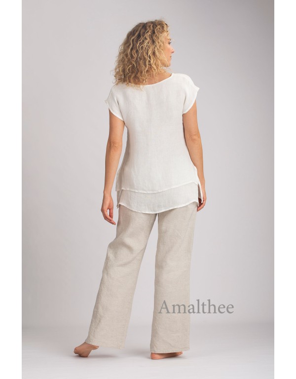 TOP SELENE AVEC MANCHES EN VOILE DE LIN BLANC CASSE