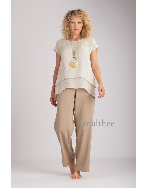 PANTALON DROIT BARBARA EN LIN TENCEL SABLE