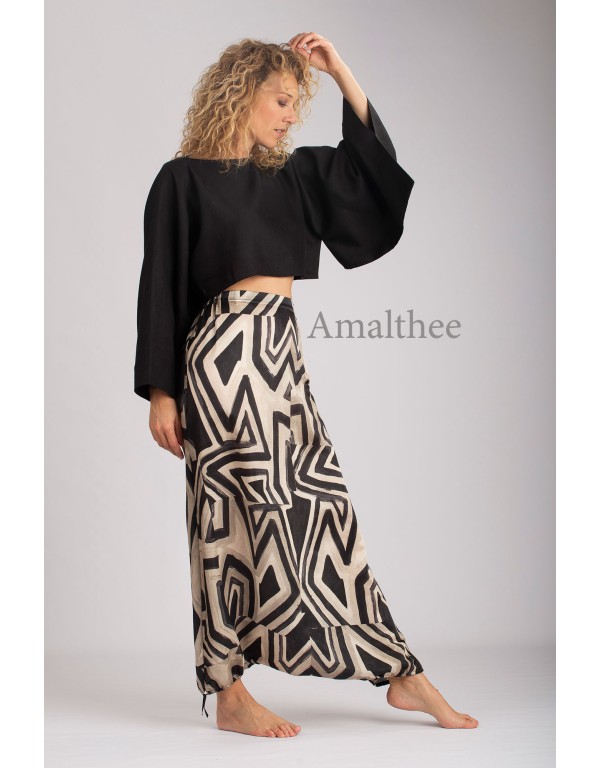 Top 'japon' en lin noir manches Kimono