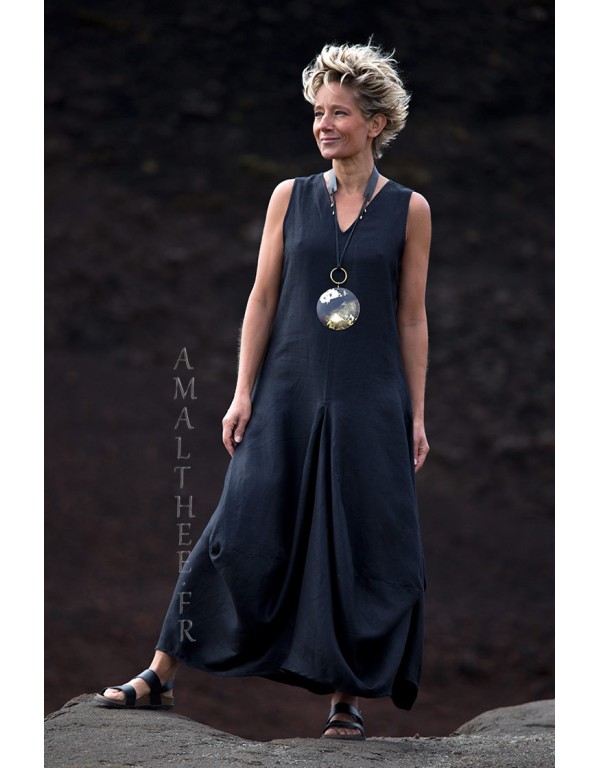 ROBE MOON EN LIN PEIGNE NOIR