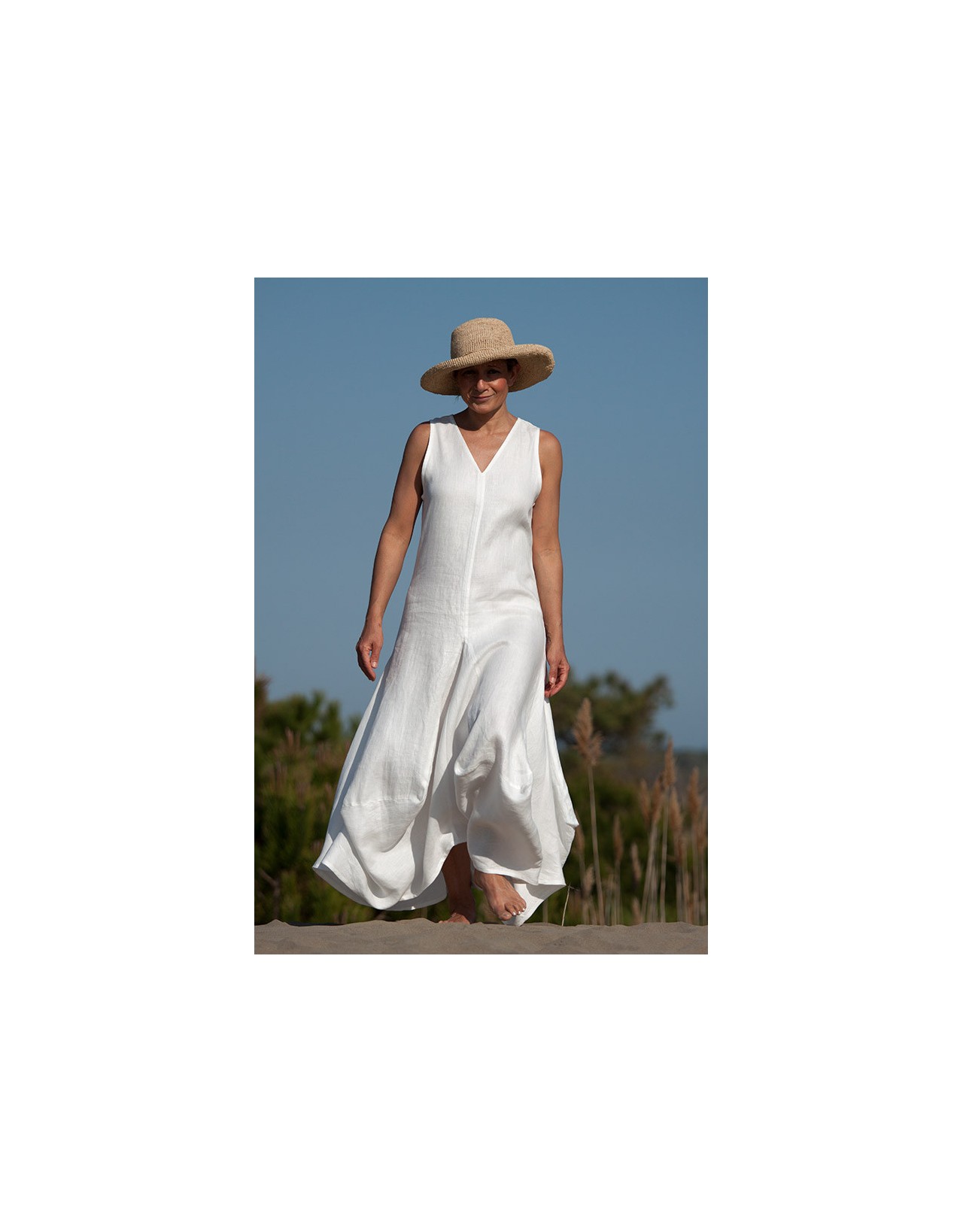 ROBE MOON EN LIN PEIGNE BLANC