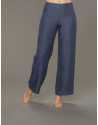 Pantalon Eden surpiqué en lin bleu jean