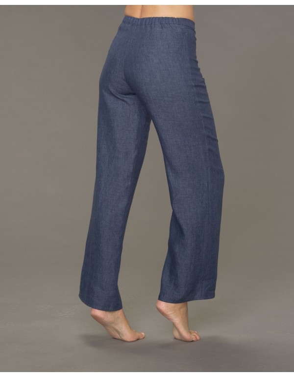 PANTALON EDEN SURPIQUÉ EN LIN BLEU JEAN