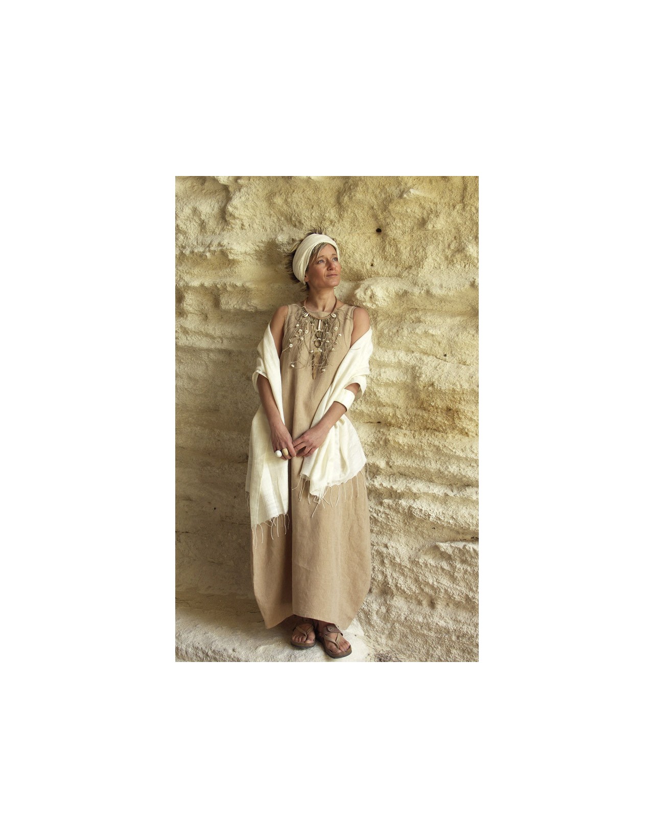 Robe Olga en lin beige chambray