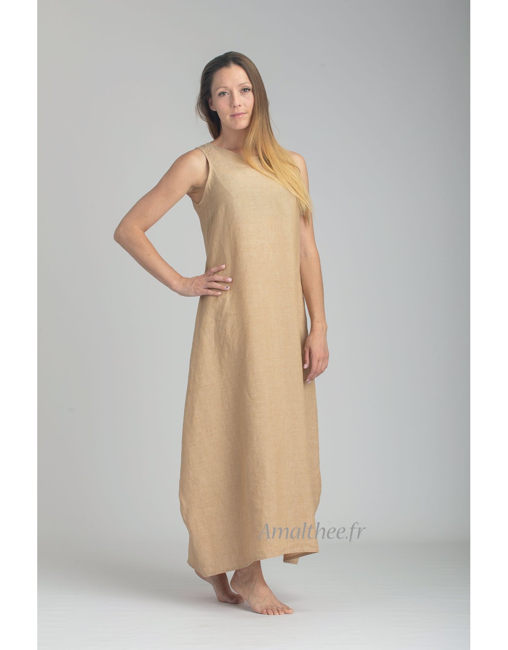 ROBE OLGA EN LIN BEIGE SABLE VERSION LEGERE