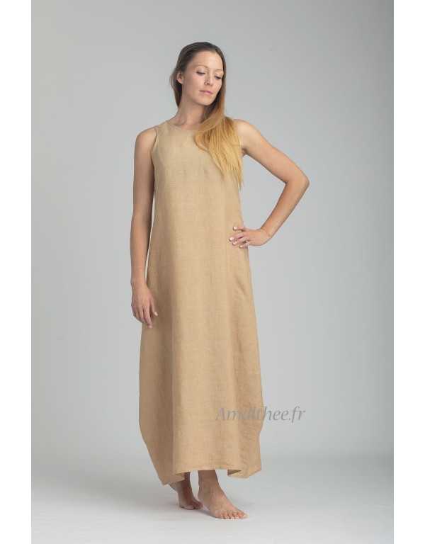 ROBE OLGA EN LIN BEIGE SABLE VERSION LEGERE