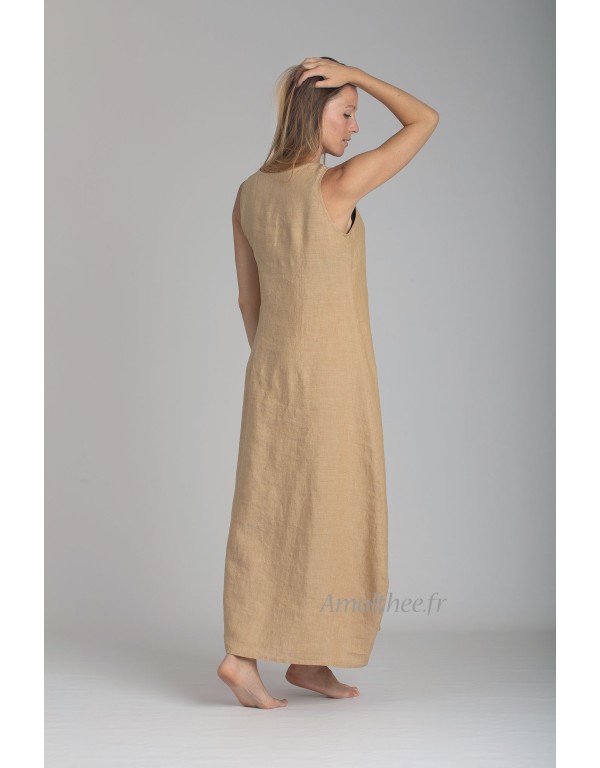 ROBE OLGA EN LIN BEIGE SABLE VERSION LEGERE