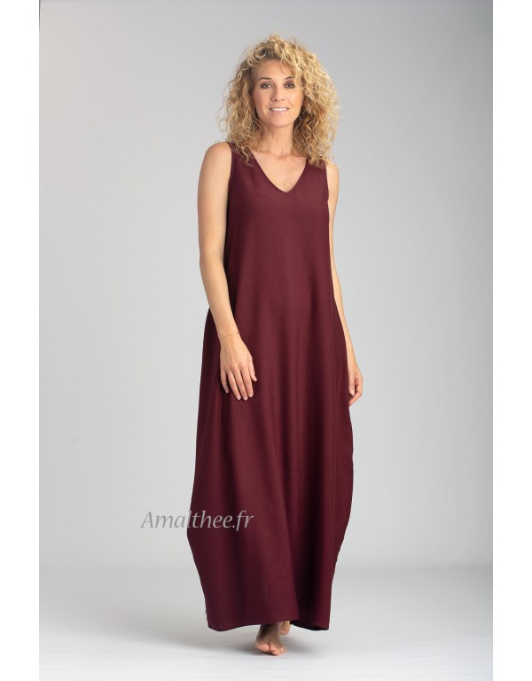 ROBE LUNE EN LIN/VISCOSE COULEUR CASSIS