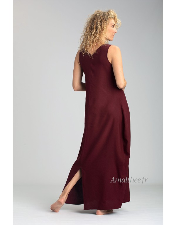 ROBE LUNE EN LIN/VISCOSE COULEUR CASSIS