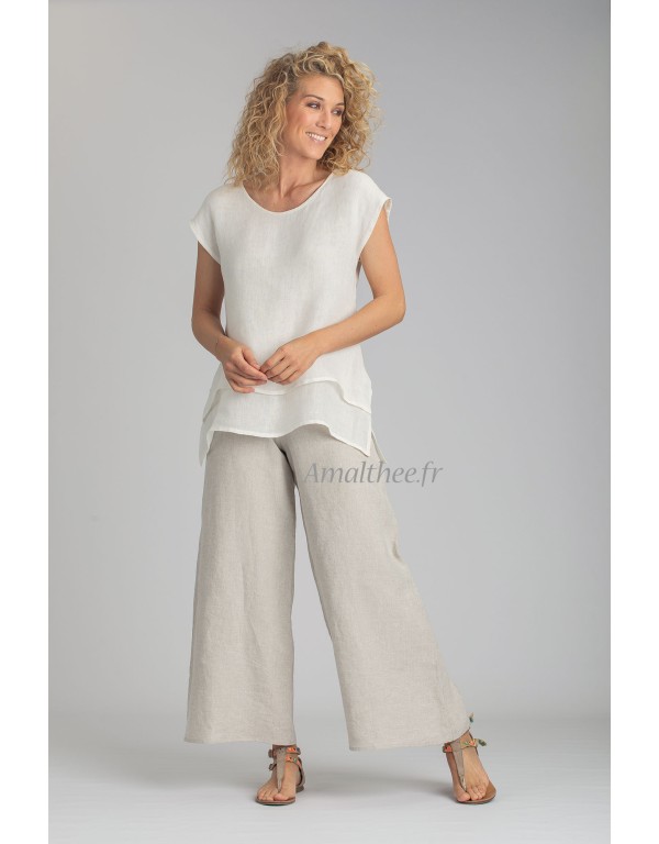 TOP SELENE EN VOILE DE LIN BLANC CASSE