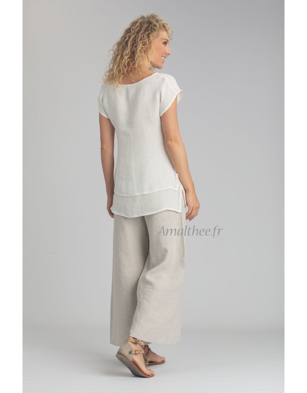 TOP SELENE EN VOILE DE LIN BLANC CASSE