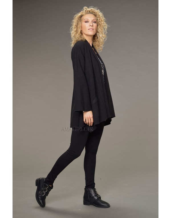 VESTE EMMA EN LIN  LAINE NOIR (AVEC POCHE EN BIAIS)