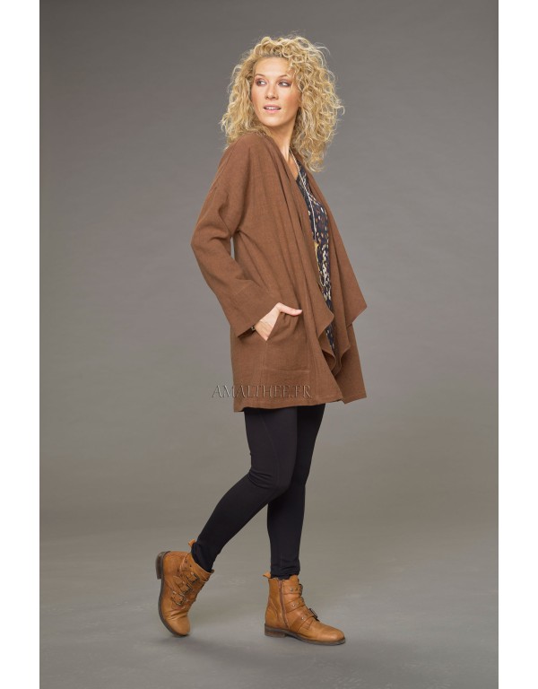 Manteau Lise en lin laine camel (avec lien sur le côté)