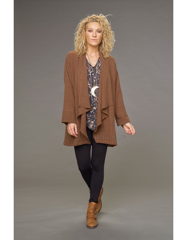 Manteau Lise en lin laine camel (avec lien sur le côté)