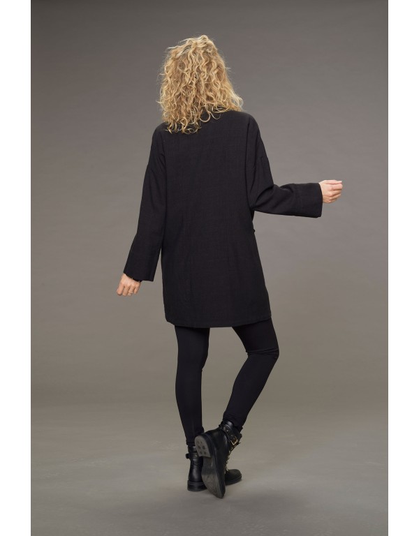 Manteau Lise en lin laine noir (avec lien sur le côté)