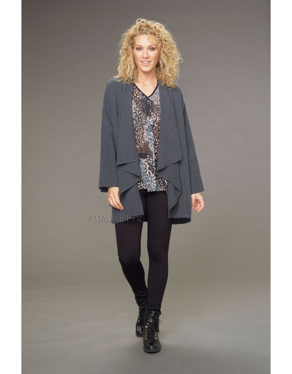 MANTEAU LISE EN LIN LAINE ANTHRACITE