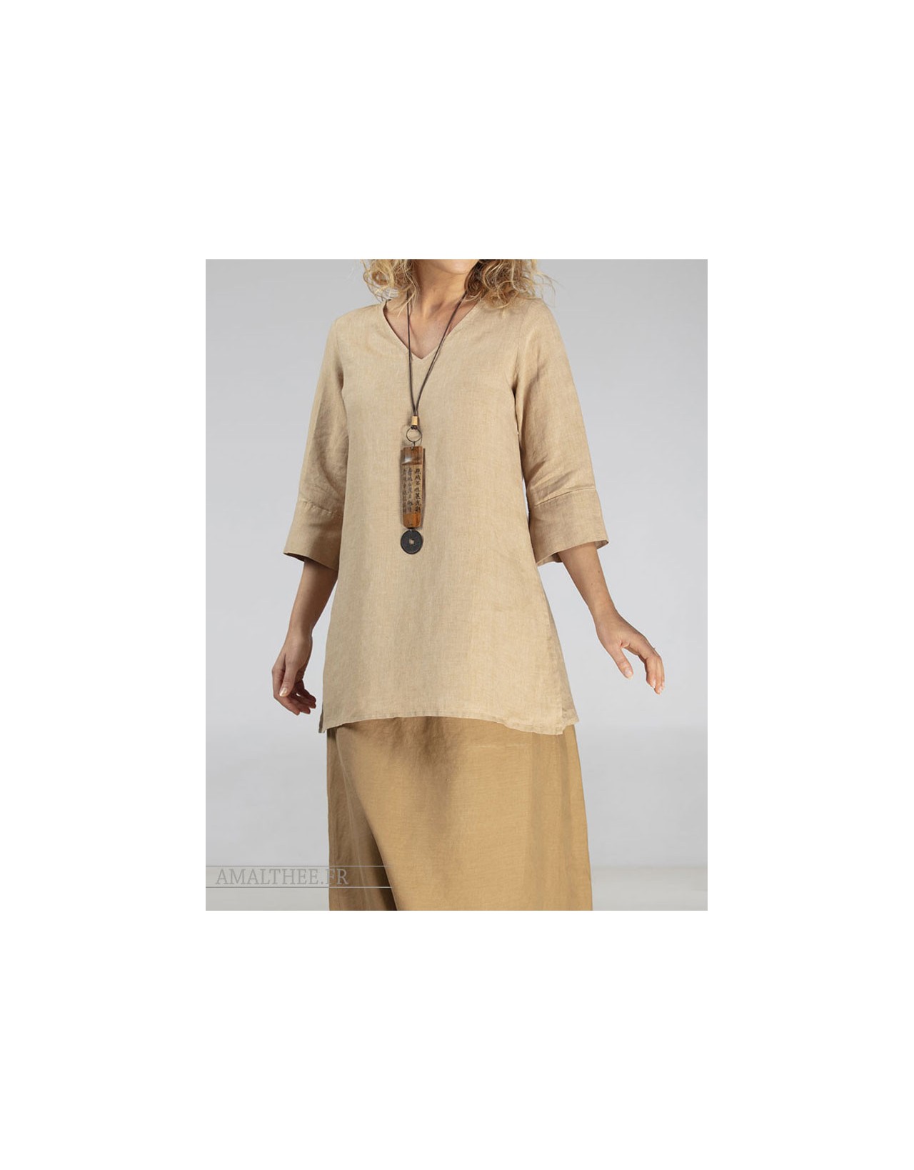 Tunique Indie en lin chambray beige