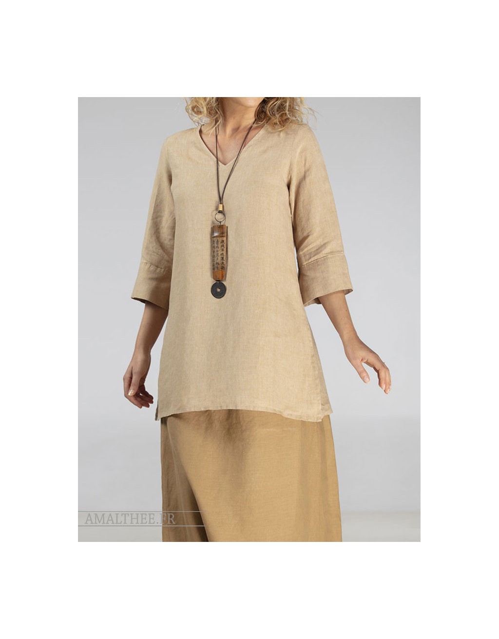 Tunique Indie en lin chambray beige