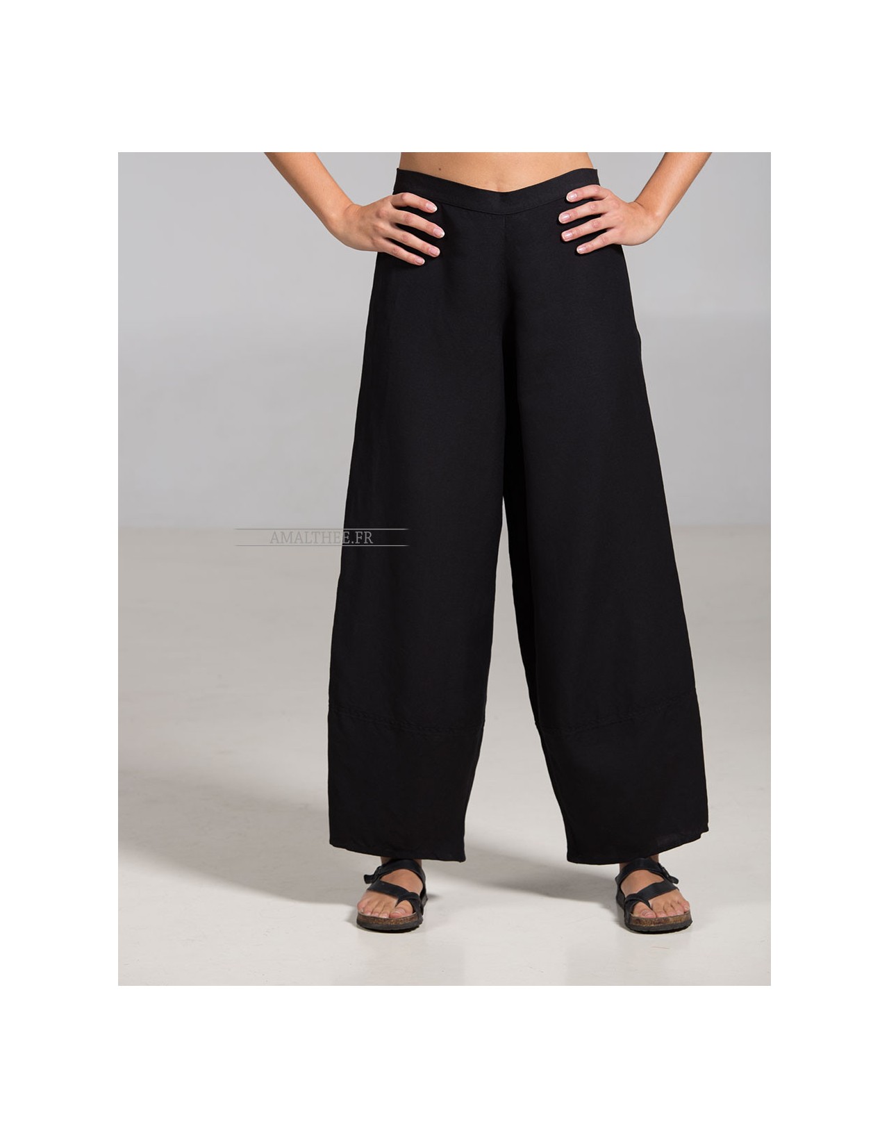 pantalon large Bulle en lin noir