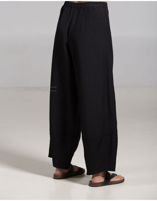 PANTALON LARGE BULLE EN LIN NOIR