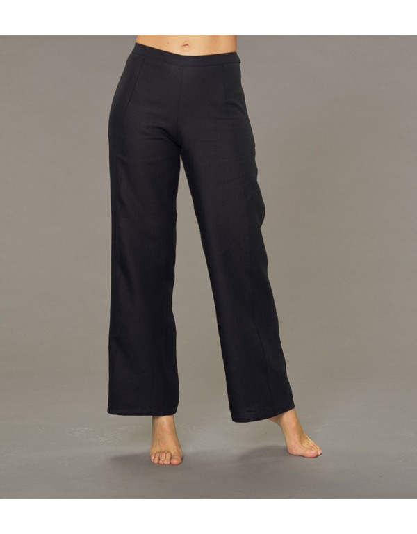 PANTALON EDEN SURPIQUÉ EN LIN NOIR