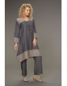 Tunique Elisa en lin chambray version robe bicolore gris ardoise /taupe