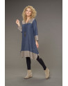 Tunique Elisa en lin chambray version robe bicolore bleu jean /taupe