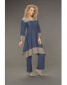 Tunique Elisa en lin chambray version robe bicolore bleu jean /taupe