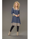 Tunique Elisa en lin chambray version robe bicolore bleu jean /taupe