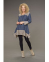 Tunique Elisa en lin chambray version courte bicolore bleu jean /taupe