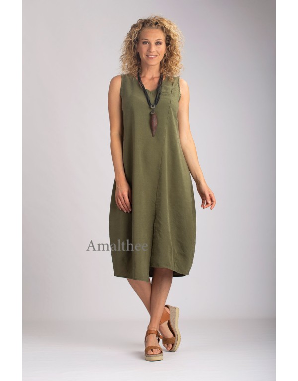 ROBE ELENA EN LIN TENCEL VERT KAKI