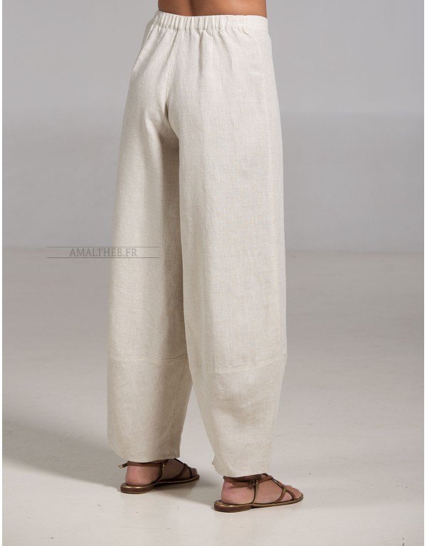 PANTALON BULLE EN LIN COULEUR NATURELLE