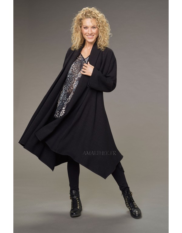 Manteau Adèle long en lin laine noir