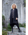 Manteau Adèle long en lin laine noir